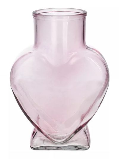 Florero Corazón Vidrio Rosado